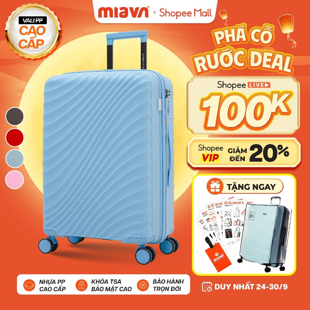 [💥BEST CHOICE] Vali Kéo MIAvn Larita SARON - Size 20/24/28 inch, Nhựa PP Cao Cấp, Khoá Số TSA, 2 Ngăn Lưới, Bánh Xe Đôi