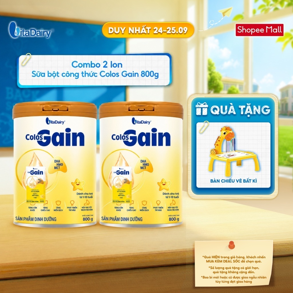 [COMBO 2 LON] Sữa bột Colos Gain cho trẻ – Bổ sung dinh dưỡng, hỗ trợ cân nặng GĐ1 – Lon 800g