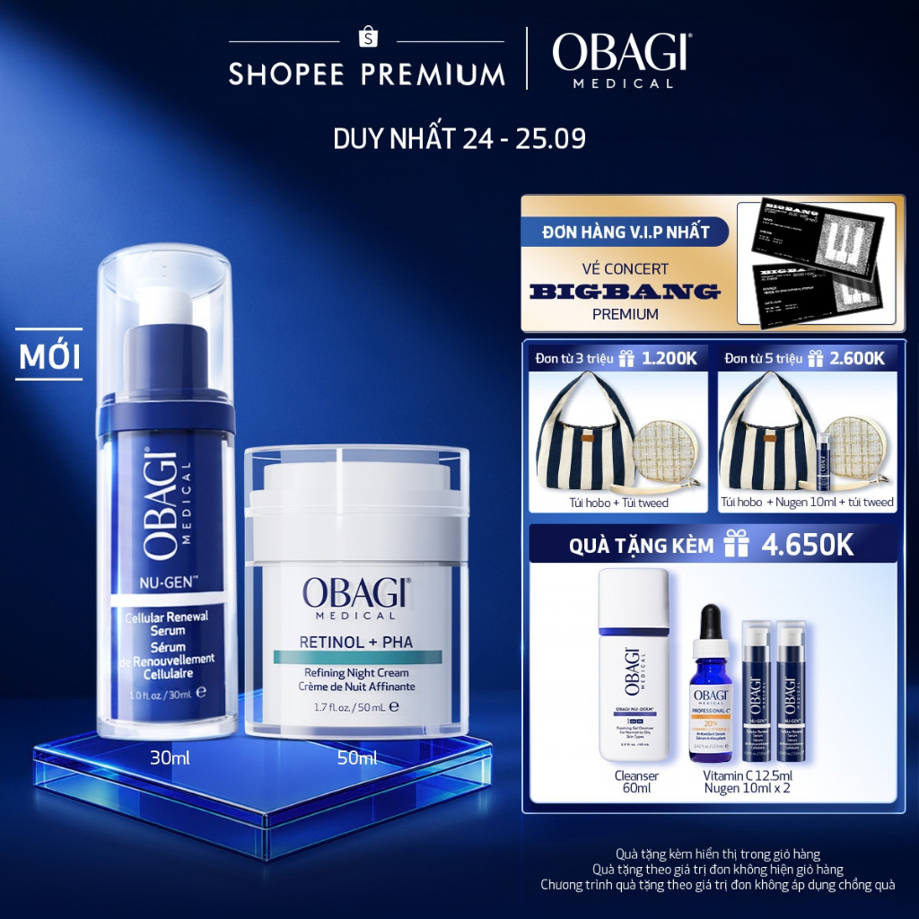 Combo Serum Kích Hoạt Năng Lượng Tế Bào Obagi Nugen 30ml & Kem Dưỡng Đêm Obagi Retinol + PHA 50ml