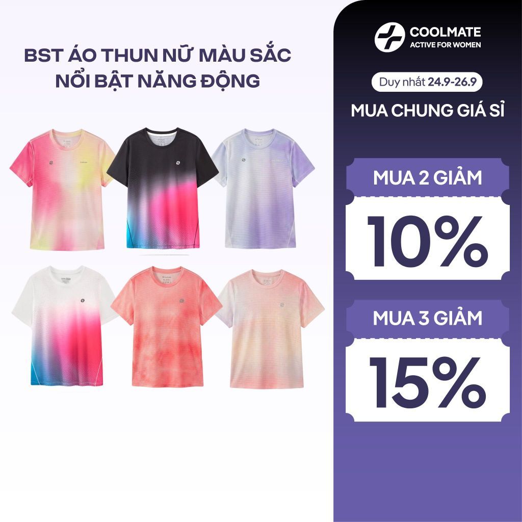 [MUA2GIẢM10%]BST áo thun Coolmate Nữ Graphic Gradient màu sắc nổi bật tôn da mặc hàng ngày chơi Cầu lông Chạy bộ tập Gym
