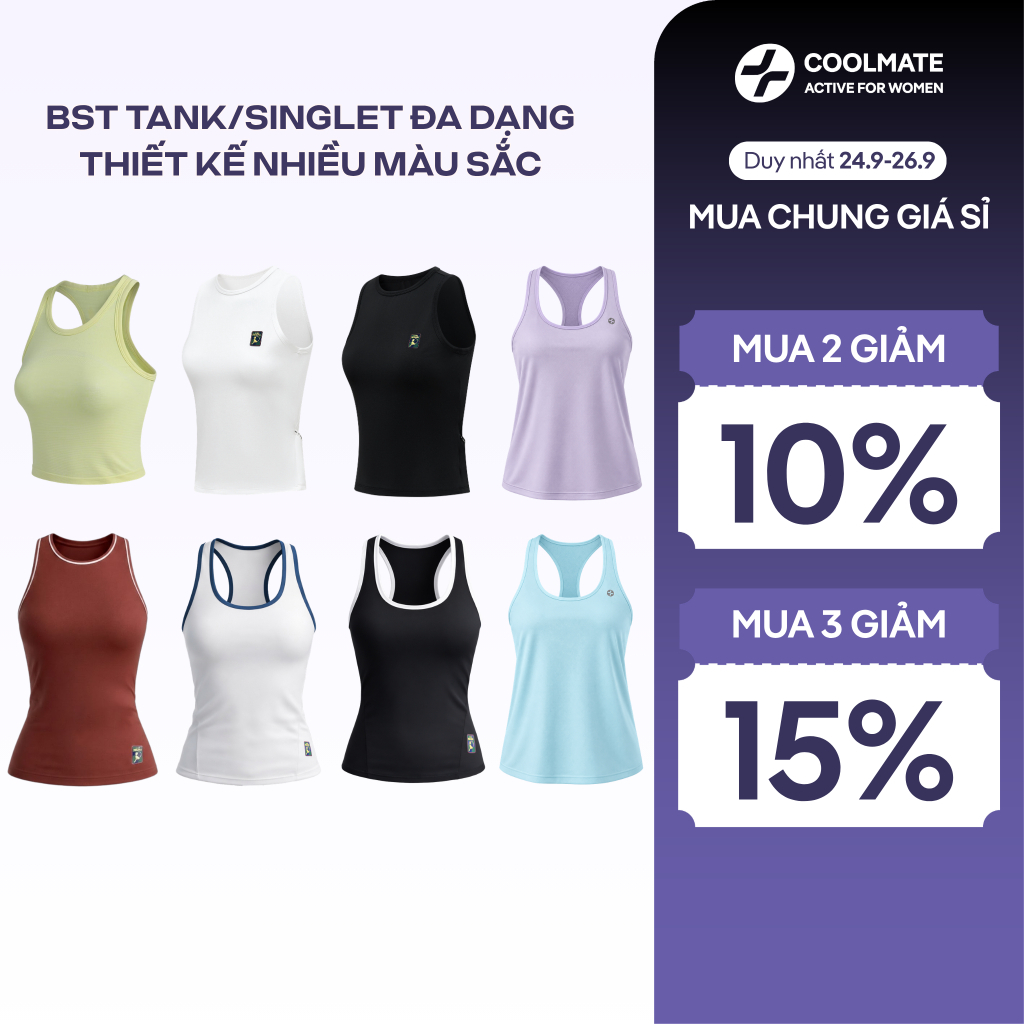 [MUA 2 GIẢM 10%]BST Áo Tanktop/Singlet Coolmate Nữ đa dạng thiết kế nhiều màu sắc mặc hàng ngày chơi thể thao thoáng khí
