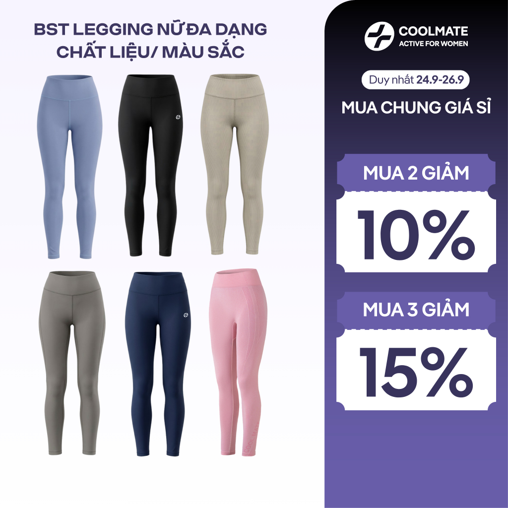 [MUA 2 GIẢM 10%] BST Quần Legging nữ đa dạng form dáng chất liệu màu sắc co giãn mềm mại - Coolmate Women