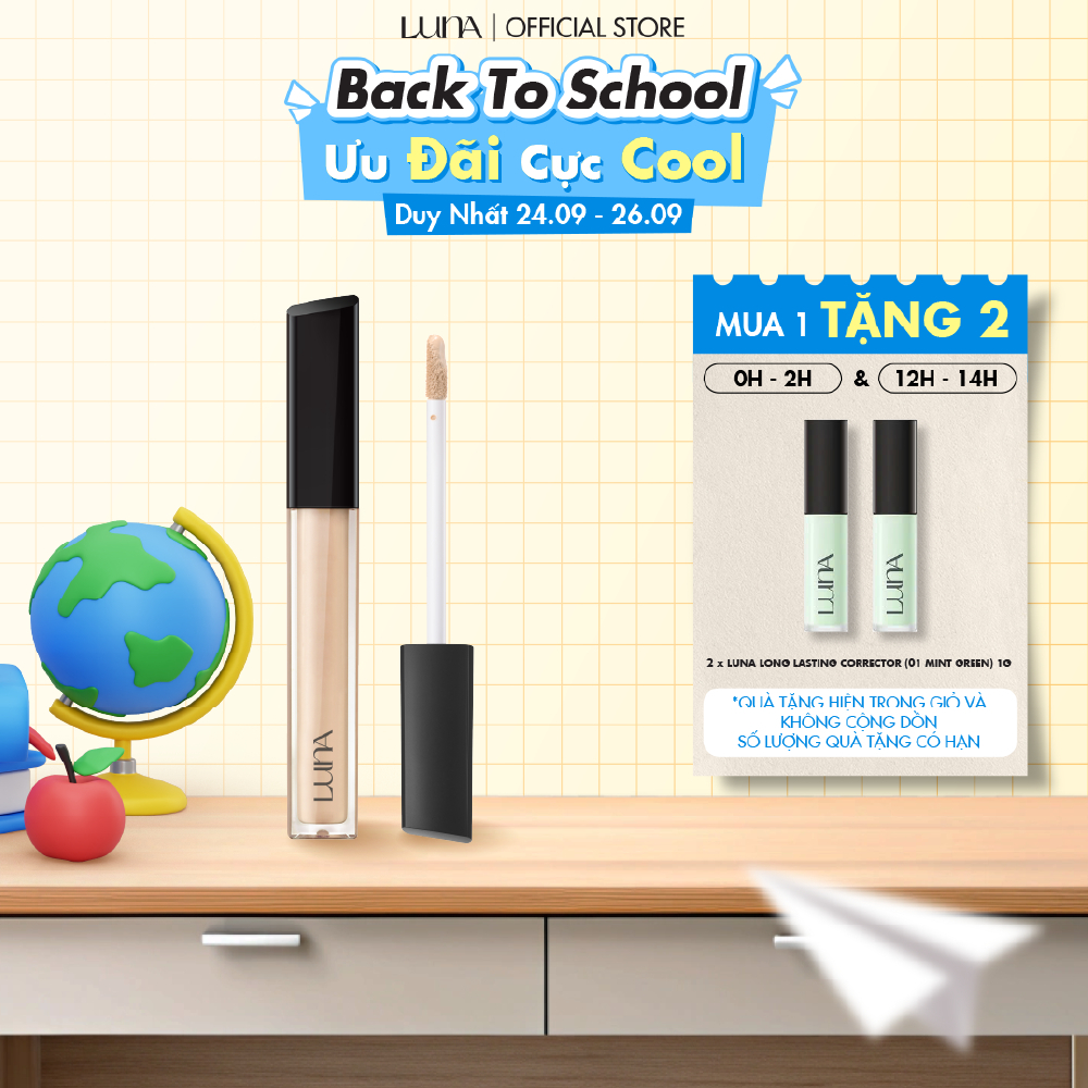 Kem che khuyết điểm lâu trôi Luna LongLasting Tip Concealer Cover-Fit hoàn hảo tự nhiên 7.5g