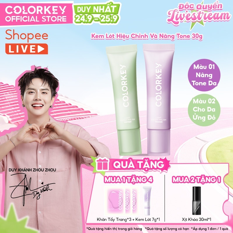 Kem Lót Colorkey Nâng Tone 30g - Hiệu Chỉnh Da Xỉn Màu , Mỏng Nhẹ, Không Bí Da, Giúp Lớp Nền Bền Lâu