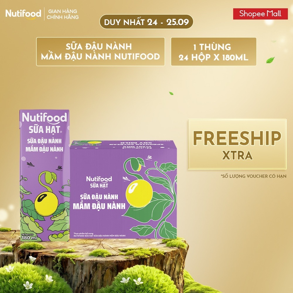 Thùng 24 Hộp Sữa Đậu Nành Mầm Đậu Nành Nutifood Sữa Hạt 180ml