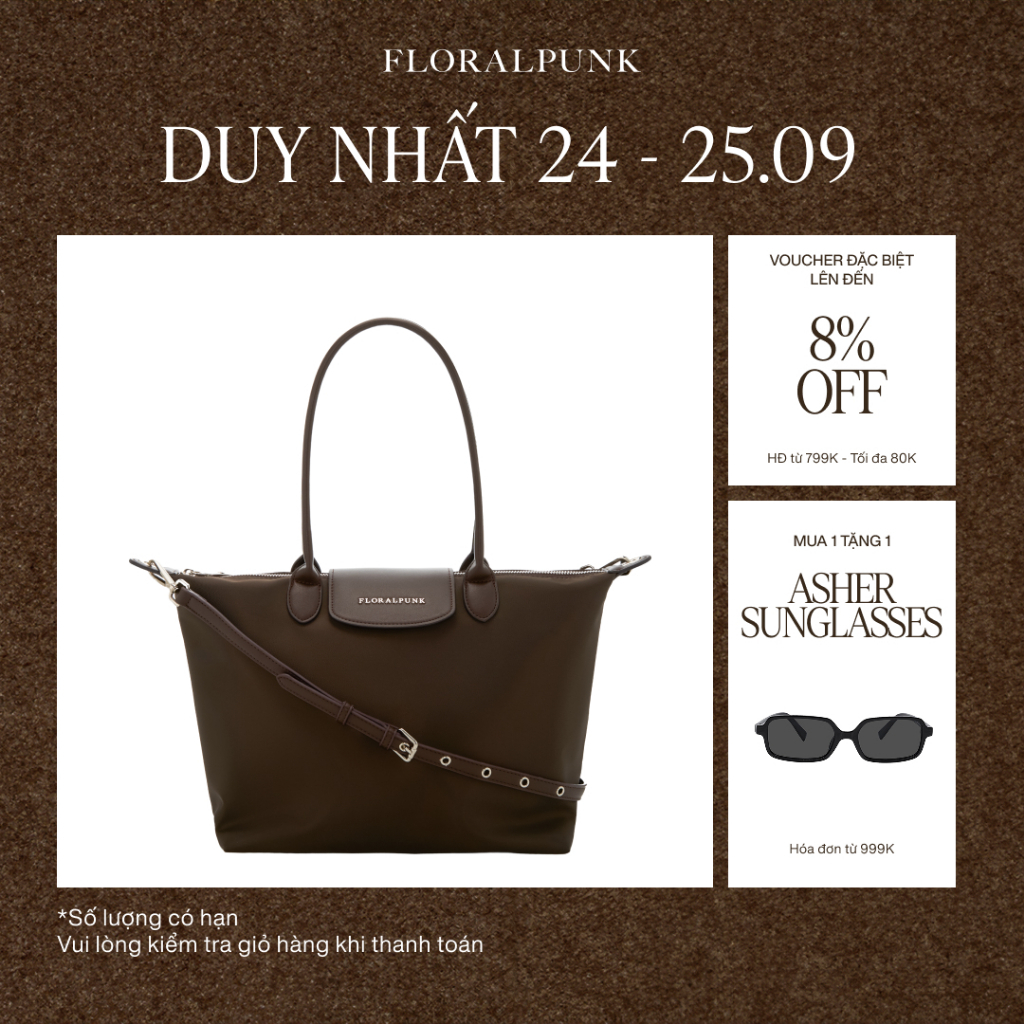 Túi xách Floralpunk City Tote Bag - Brown - Chất liệu Nylon cao cấp không thấm nước - Đeo vai / xách tay
