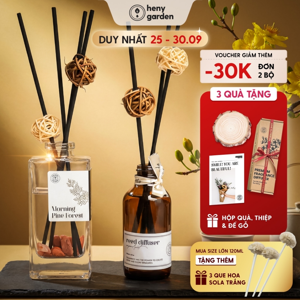 Tinh Dầu Thơm Phòng Khuếch Tán Cắm Que Quà Tặng HENY GARDEN Mùi Hương Thư Giãn