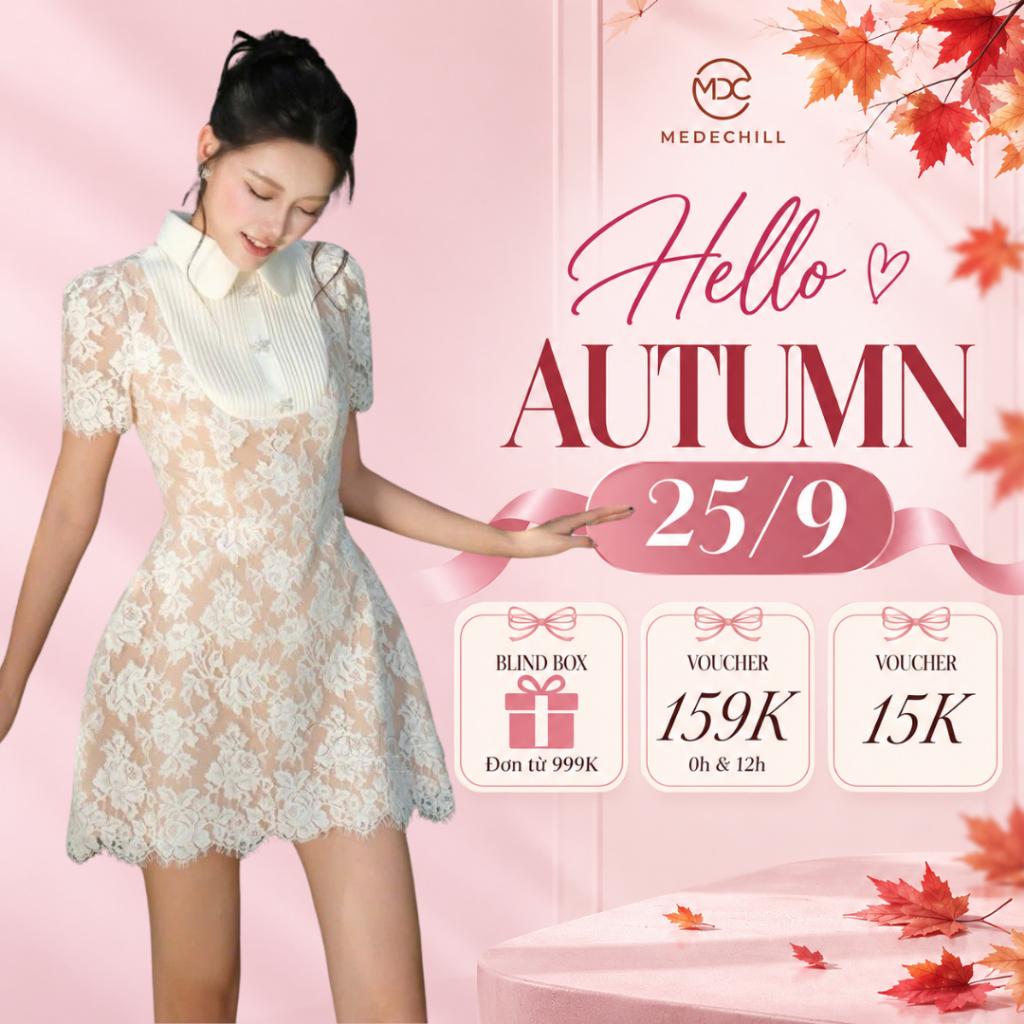 Váy Dự Tiệc, Dạo Phố, Hẹn Hò Thanh Lịch MEDECHILL Thiết Kế Cổ Sơ Mi Xếp Ly Hoạ Tiết Ren Hoa Nổi T310-SX