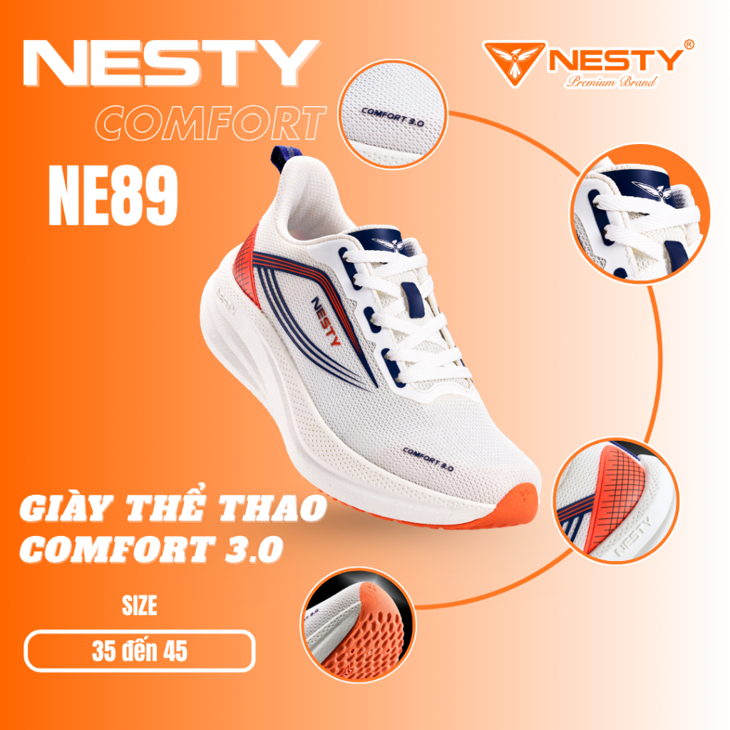 [NE89]Giày Thể Thao Nam Nữ NESTY Active Comfort 3.0- Giày Chạy Bộ, Tập Gym Đế Dày, Êm Chân Vải Dệt Thoáng Khí (KO1)