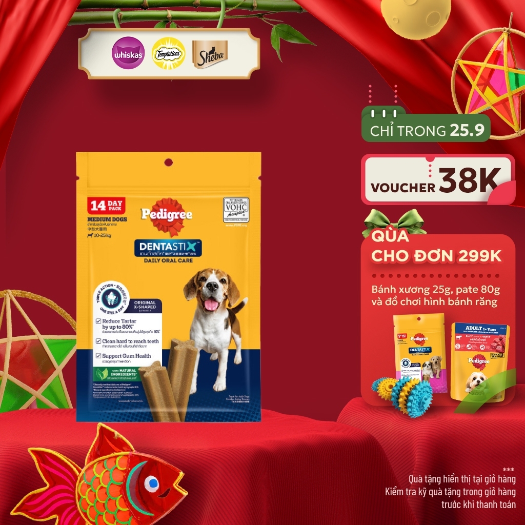 [Mới] Pedigree Dentastix Bánh xương cho chó trung – 7 thanh, 14 thanh