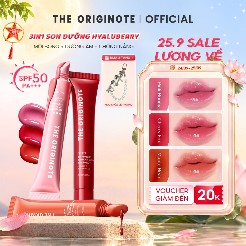 [MỚI] Son Dưỡng Môi Căng Mọng Có Màu The Originote 3IN1 Son Bóng Chống Nắng Dưỡng Ẩm SPF 50 PA+++ Hyaluberry Lip Serum