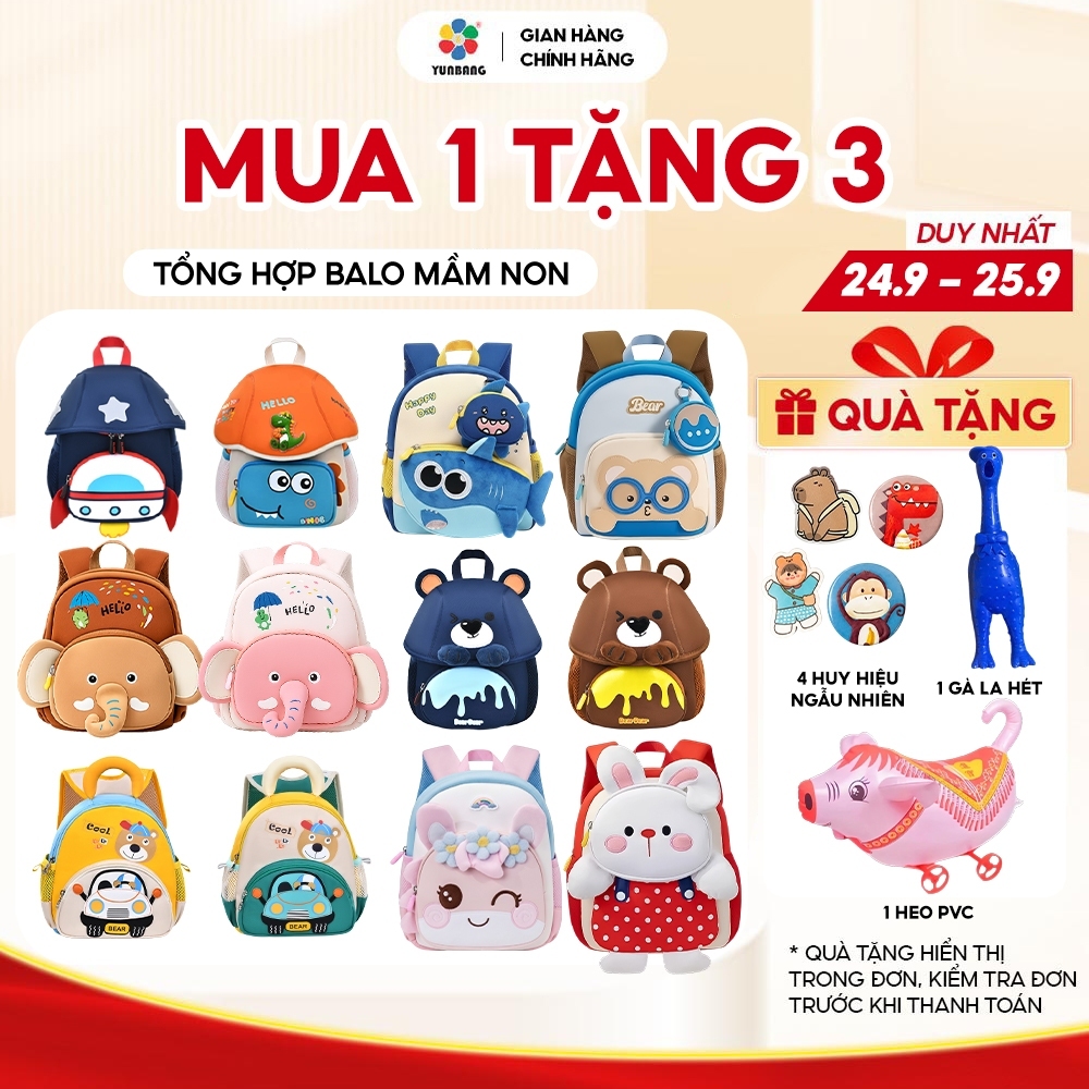 Balo Cho Bé Mầm Non Khủng Long,Voi,Gấu Đáng Yêu Siêu Nhẹ, Cặp Mẫu Giáo Cho Bé Trai, Bé Gái 1-6 tuổi