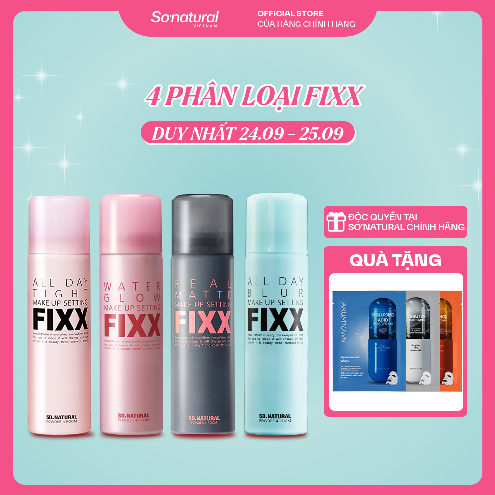 [75ML] Xịt Khóa Makeup Toàn Diện So Natural Phân Loại Theo Từng Loại Da All Day Tight - Real Matte - Water Glow