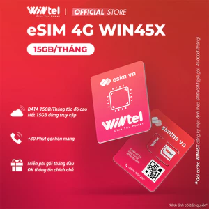 [NHẬN ESIM NHANH 30P] ESIM WINTEL WIN45X 15GB/Tháng Data Tốc Độ Cao + 30P. Dùng Sóng VinaPhone Toàn Quốc. Chỉ 45K/Tháng