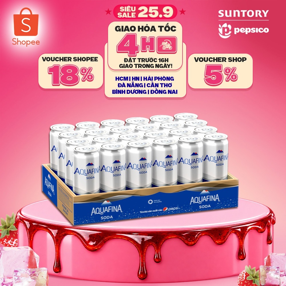 [Giao hỏa tốc] Thùng 24 Lon Nước Uống Có Gaz Aquafina Soda (320ml/lon)
