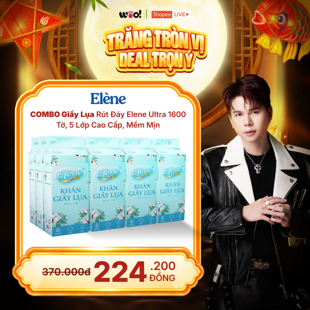 COMBO 6/10 BỊCH Giấy Lụa 5 Lớp Rút Đáy Elene Ultra 1600 Tờ Cao Cấp, Mềm Mịn, An Toàn