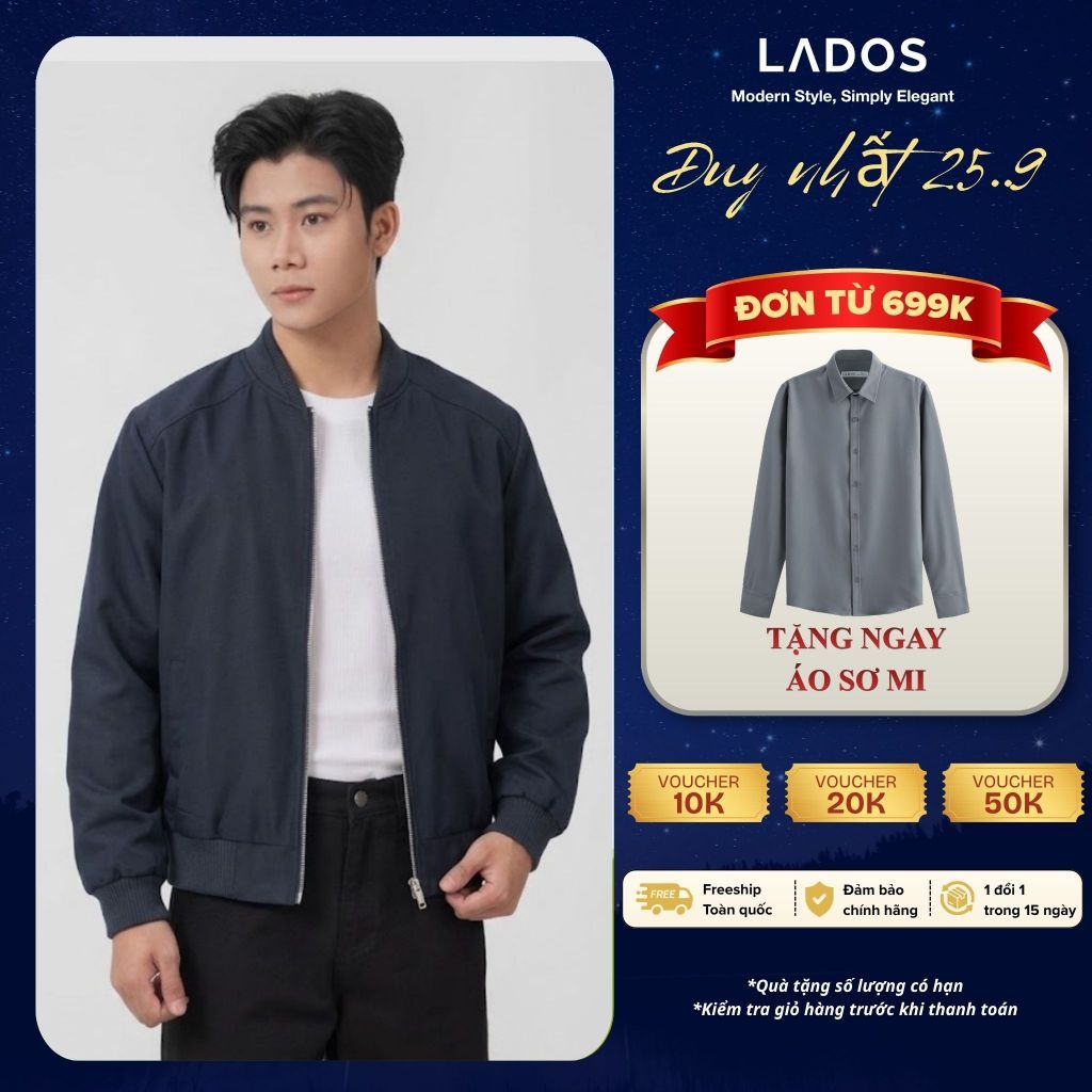 Áo khoác bomber đen kaki LADOS-2054 có túi trong, thấm hút, phong cách Hàn