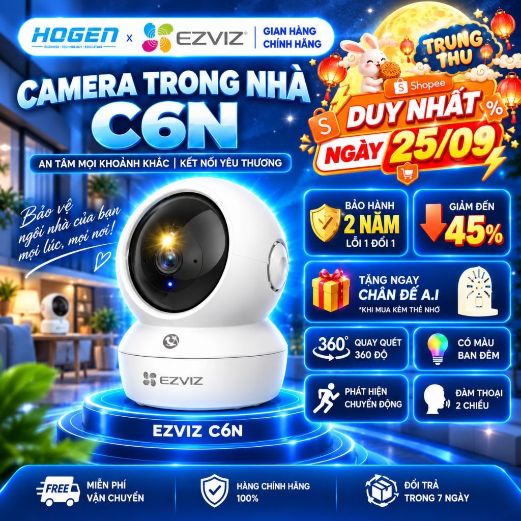 Camera WiFi Trong Nhà Ezviz C6N, H6C PRO 2MP 3MP 5MP -Xoay Quét 360,Đàm Thoại 2 Chiều, BH 24 Tháng