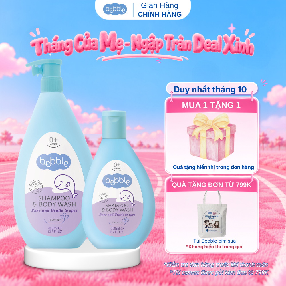 Sữa tắm gội cho bé Bebble shampoo body wash hương Lavender dùng cho trẻ sơ sinh, an toàn dịu nhẹ