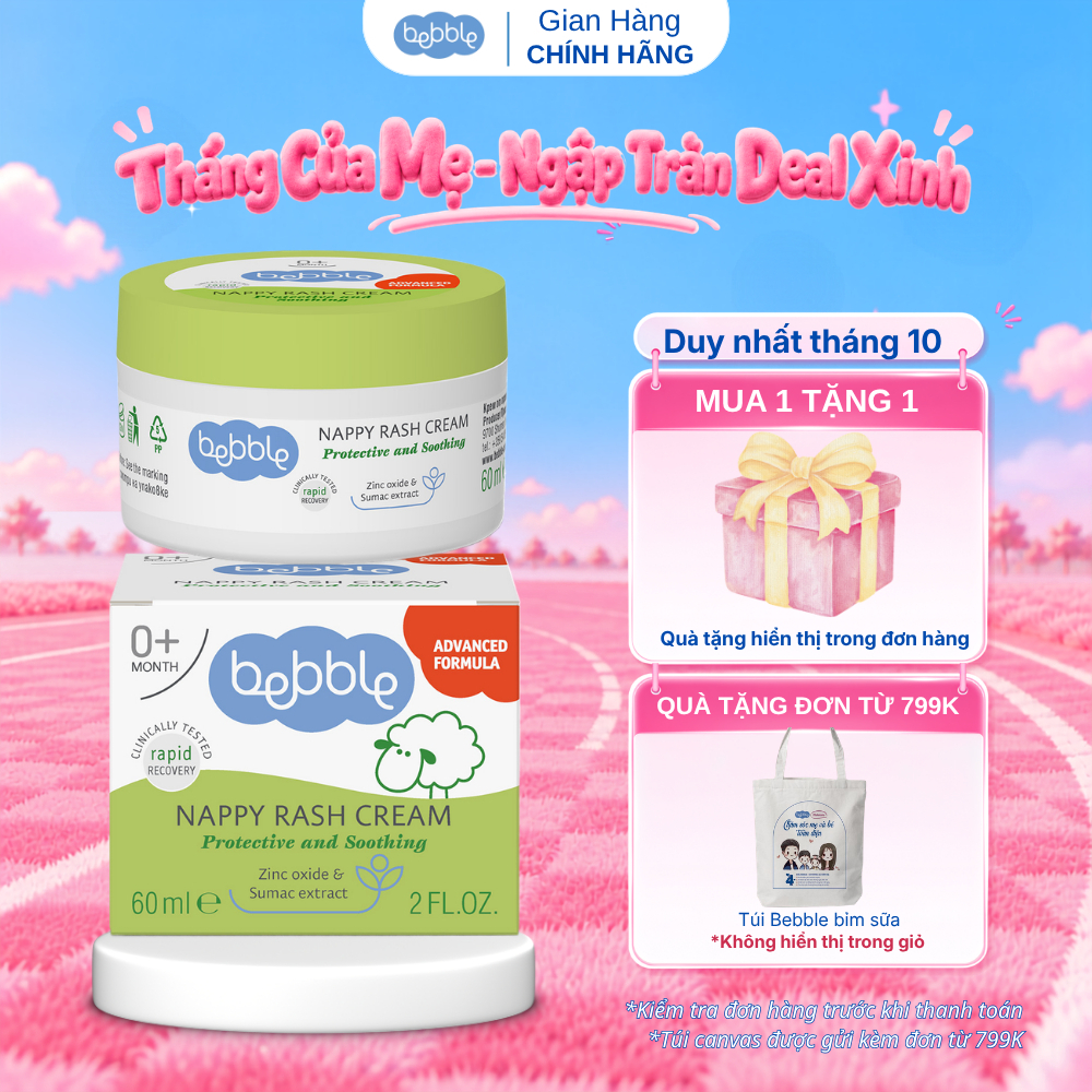 Kem hăm tã Bebble Nappy Rash Cream 60ml, dịu da tức thì, dùng cho bé từ 0 tháng tuổi
