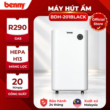 Máy hút ẩm Benny BDH-201BLACK tích hợp lọc không khí, Nhập khẩu Malaysia công suất hút ẩm 20l/ ngày hút ẩm nhanh, tiết k