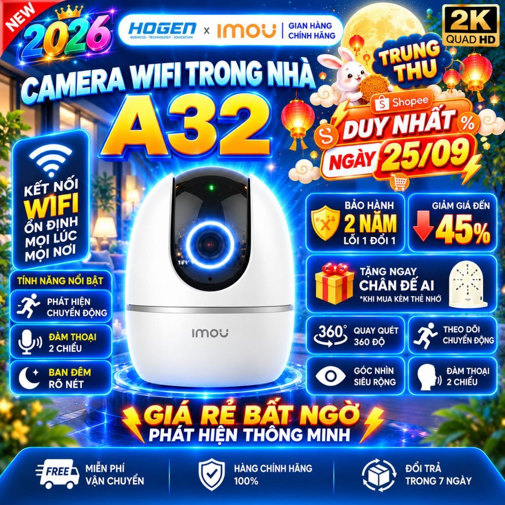 Camera Wifi Imou Trong Nhà A32/A52EP – Quay Quét 360, Đàm Thoại 2 Chiều, Hồng Ngoại Đêm, BH 24TH