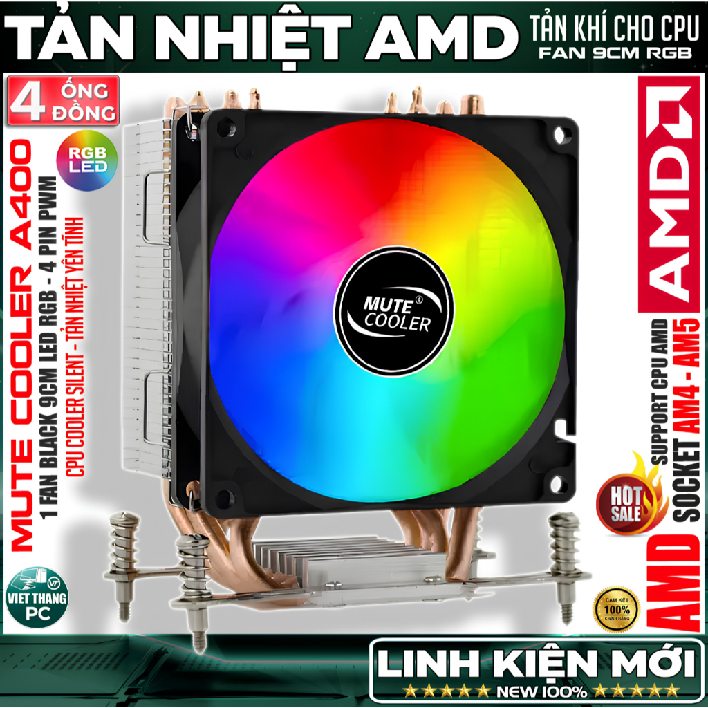 Tản nhiệt khí CPU AMD Dạng tháp Mute Cooler K400-AMD Black 4P1F 4 ống ...