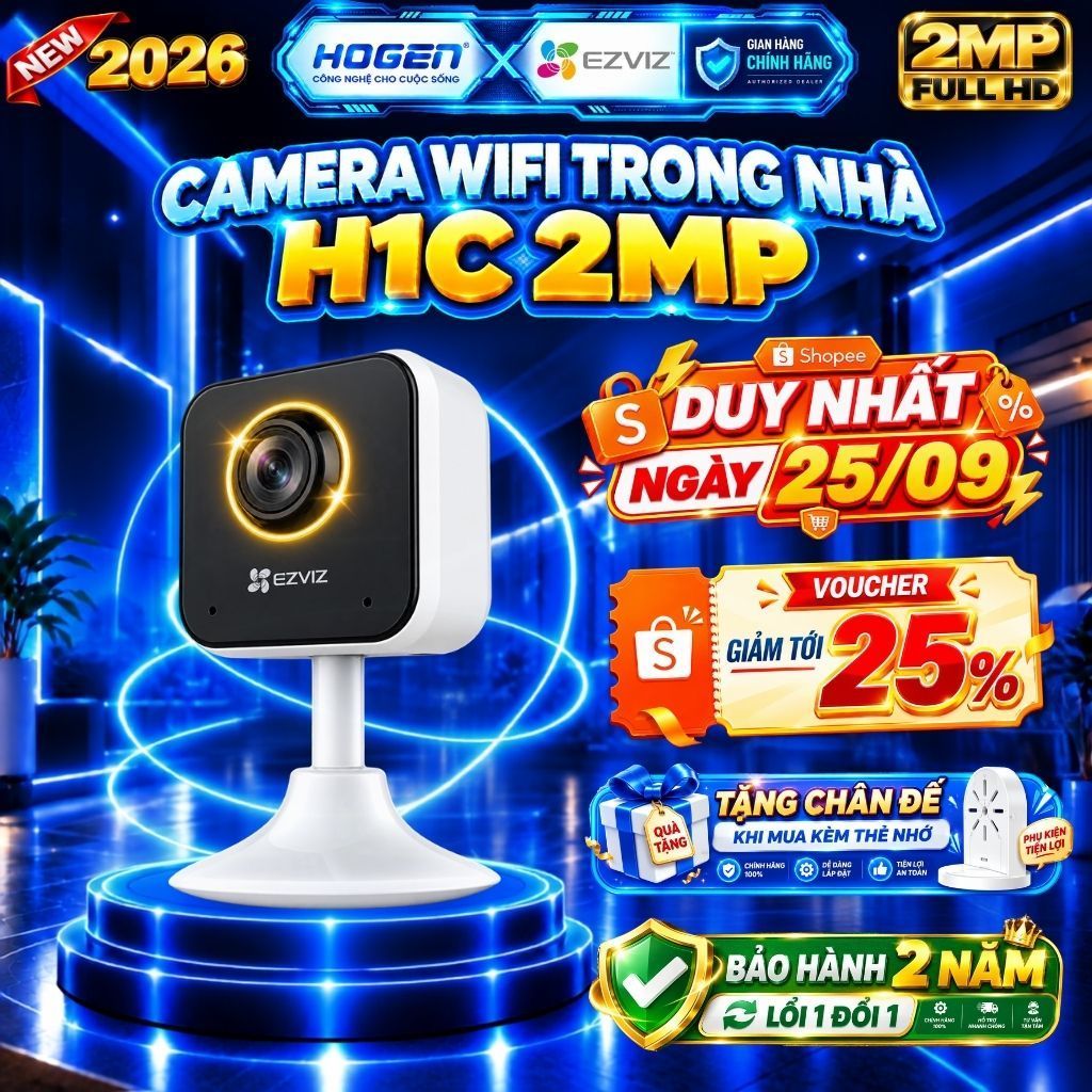 Camera Wifi EZVIZ Trong Nhà H1C,C1C-B,CB1(1600mAH) 1080P - Đế Nam Châm Cố Định,Góc Siêu Rộng,BH 12TH