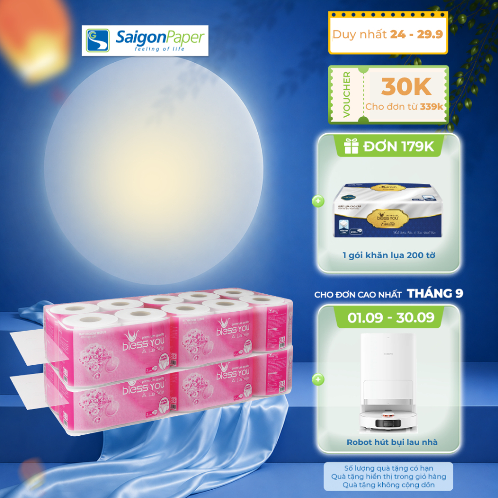 Combo 2 Lốc giấy vệ sinh Bless You Alavie 10 (10 cuộn/ lốc)
