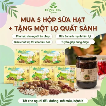 (TẶNG QUẤT SÀNH 230ML) SỮA HẠT HỒNG HOA 36 VỊ HẠT, SỮA HẠT DINH DƯỠNG, THUẦN CHAY