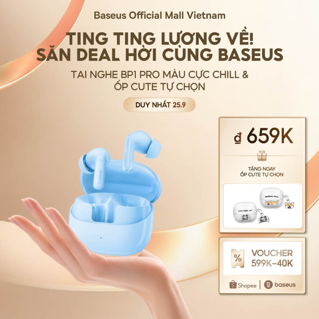 Tai Nghe Bluetooth Baseus BP1 Pro ANC -50dB Bass Tốt 55 Giờ Phát Nhạc Chống nước IPX55 Hi-Res