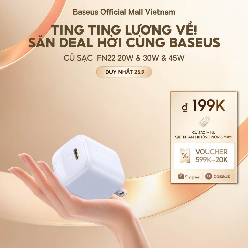 Củ Sạc Nhanh Baseus EnerFill FN22 20W & 30W & 45W GaN USB-C PD 3.0 – Nhỏ Hơn 30%, Sạc Nhanh Gấp 176% Vẫn Mát Lạnh