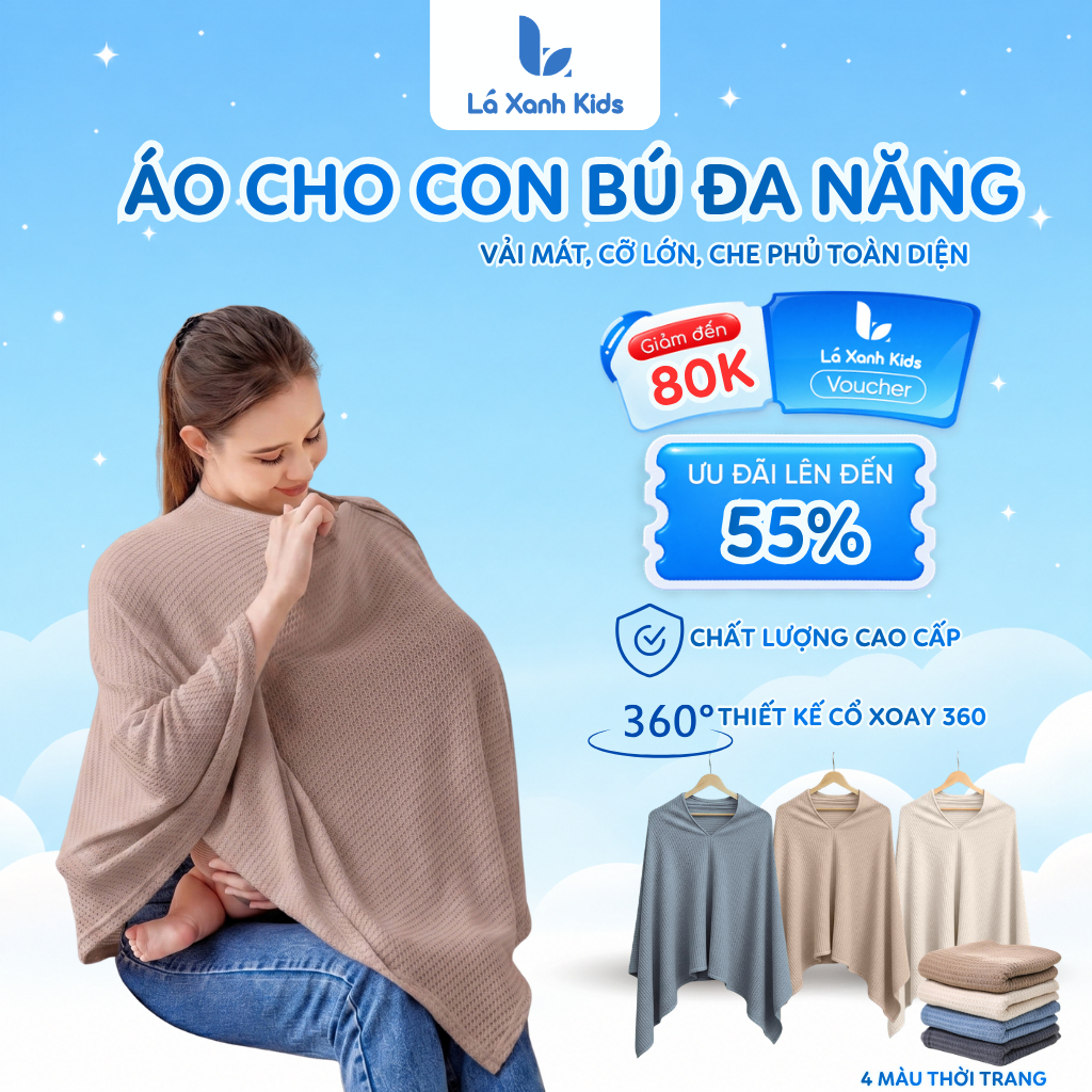 Khăn Che Cho Bé Bú LAXANH KIDS Cao Cấp, Khăn Choàng Cho Bé Ti Thoáng Khí 360 Độ Đa Năng, Tiện Lợi