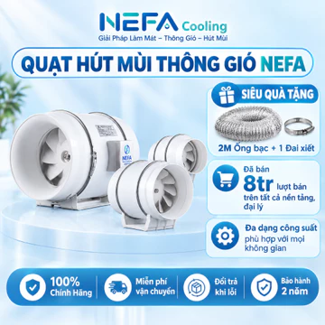 Quạt Thông Gió Hút Mùi Nefa HF100 - HF200 Đường Ống Tròn Động Lực Mạnh Hút Mùi Thông Gió Nhà Bếp Nhà Vệ Sinh