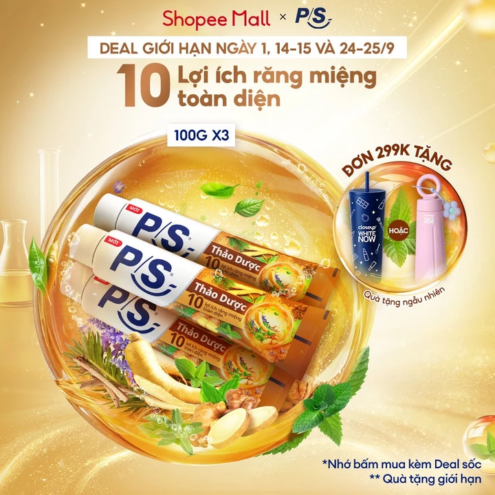 Bộ 3 Kem đánh răng P/S Thảo Dược 100g/150g, cho 10 lợi ích toàn diện, như giảm ê buốt, trắng răng, hơi thở thơm mát