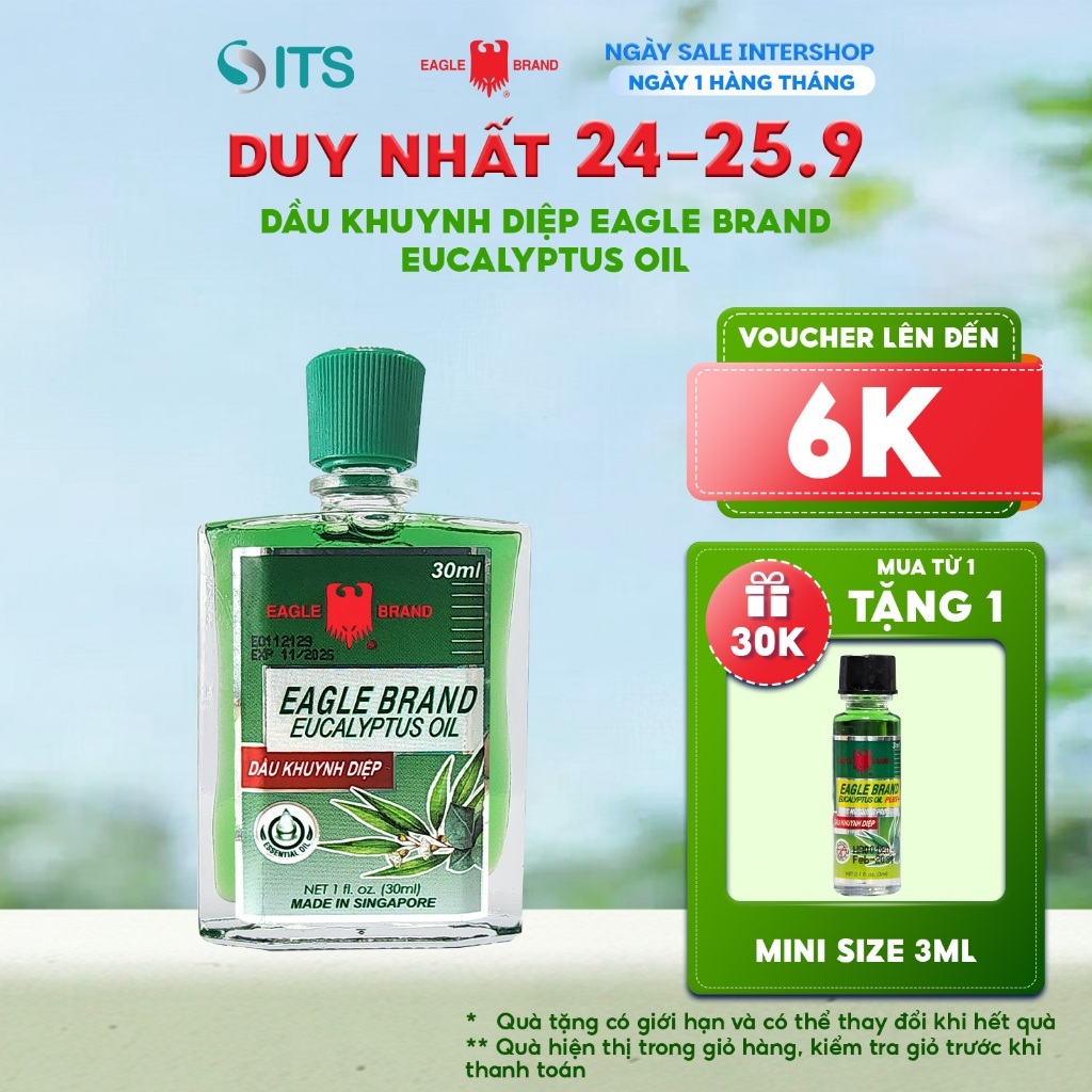 Tinh Dầu Khuynh Diệp Con Ó 2 Nắp Eagle Brand Eucalyptus Oil 30ml hỗ trợ giữ ấm, cảm cúm cho bé EB0001