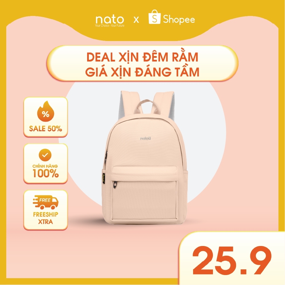 balo đi học vải canvas Natoli nam nữ cao cấp đơn giản nhiều ngăn chống nước Balo Basic Backpack B2