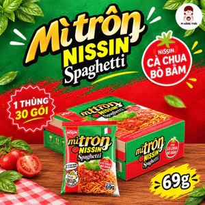 Thùng 30 gói mì nissin spaghetti 69g,vị cà chua bò bằm,sợi mì dai kết hợp sốt cà đậm đà