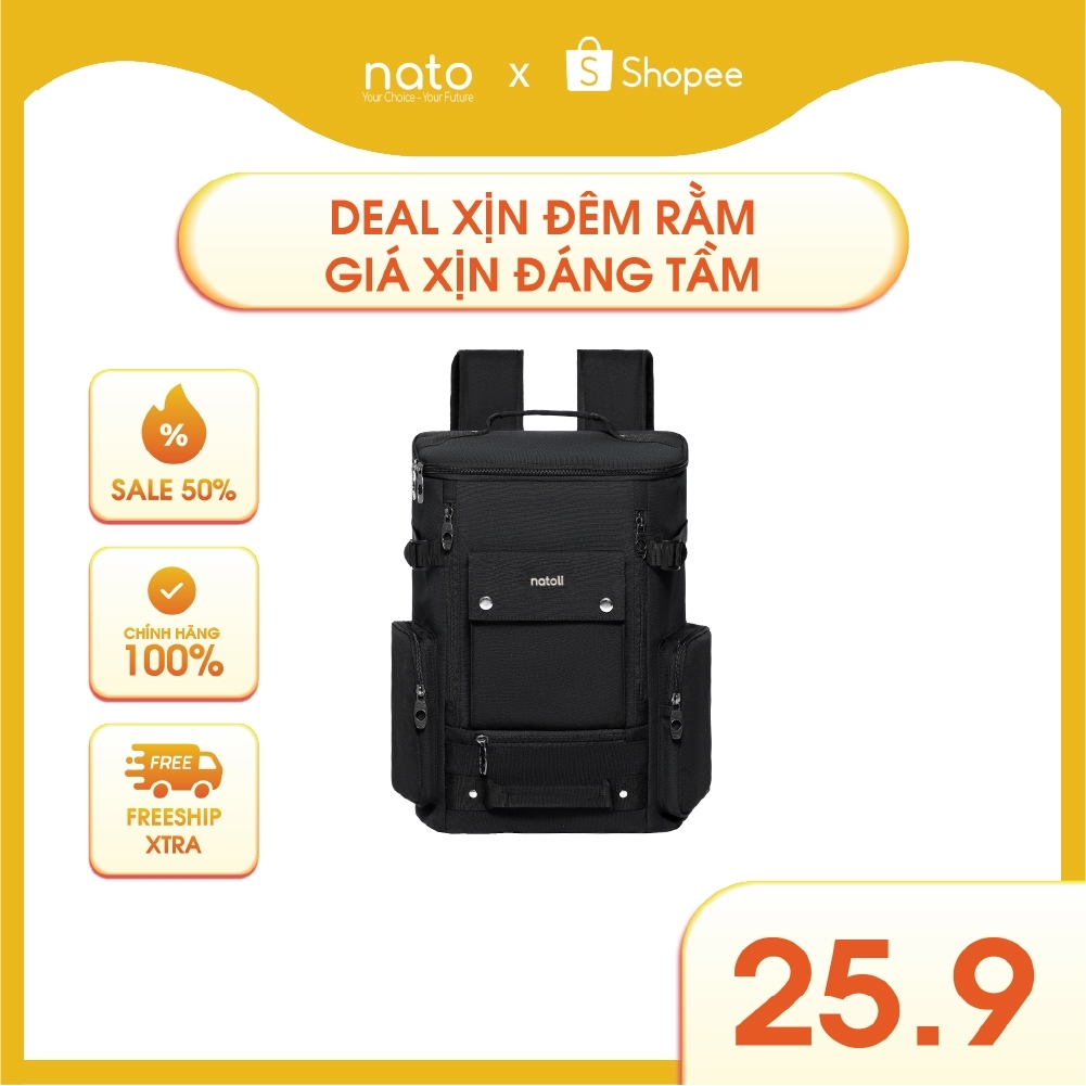 Balo nam vải oxford Natoli đi học to, nhiều ngăn, chống gù, chống nước Balo CORE BACKPACK B9