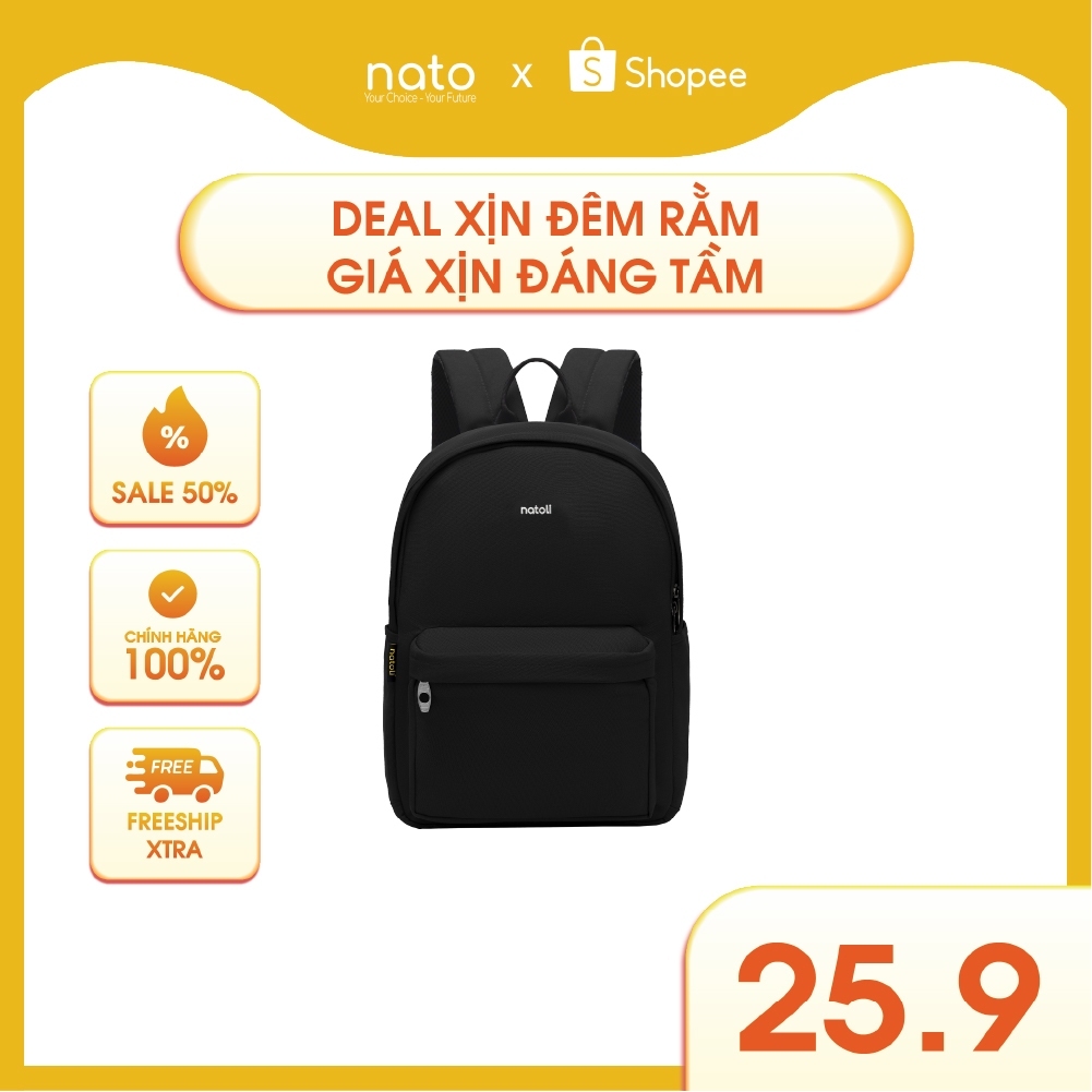 Balo đi học nam nữ Natoli đơn giản nhiều ngăn chống nước Balo Basic Backpack B2