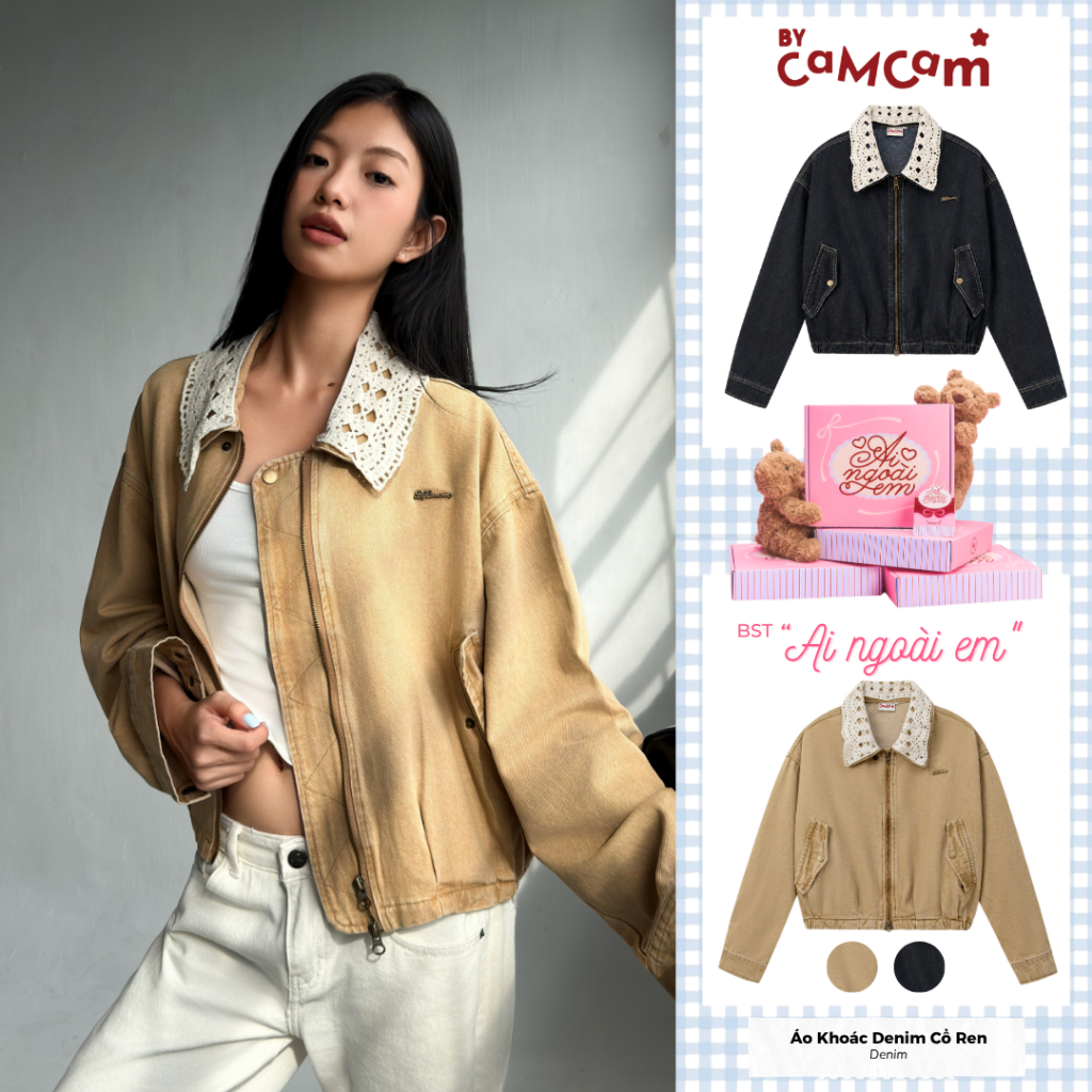 [AI NGOÀI EM] Áo Khoác Denim Mặc 2 Kiểu 𝑩𝒚𝒄𝒂𝒎𝒄𝒂𝒎 Áo Khoác Jean Dày Dặn Thu Đông 2025 AKHD318