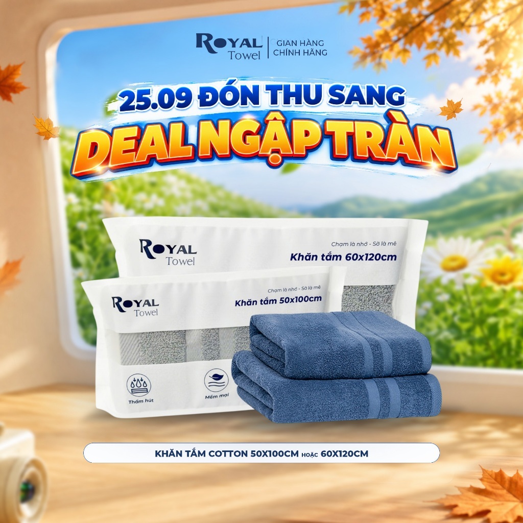 Khăn Tắm Royal Towel 50x100cm Hoặc 60x120cm Sợi Cotton Mềm Mịn, Thấm Hút Tốt, Không Xổ Lông, Không Phai Màu