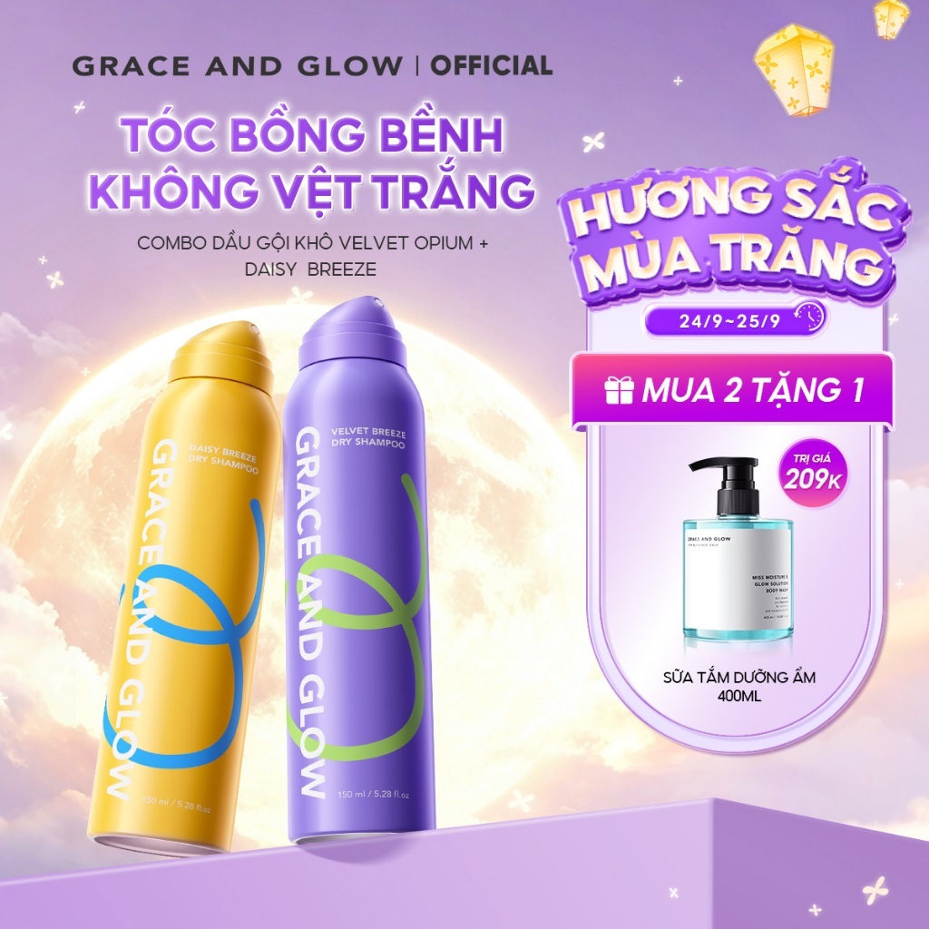 Dầu gội khô phồng tóc Grace and Glow Velvet Opium/Daisy Breeze kiềm dầu lâu bết giúp giải cứu tóc bết lưu 150ml
