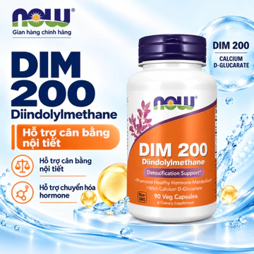 Viên uống cân bằng nội tiết DIM 200 Now của Mỹ (90 viên) giúp điều kinh, thải độc, giảm mụn nội tiết