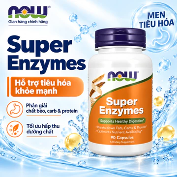 Viên uống men tiêu hóa Now Super Enzymes (Mỹ) giảm đầy hơi, khó tiêu, kém hấp thu, hỗ trợ đường ruột
