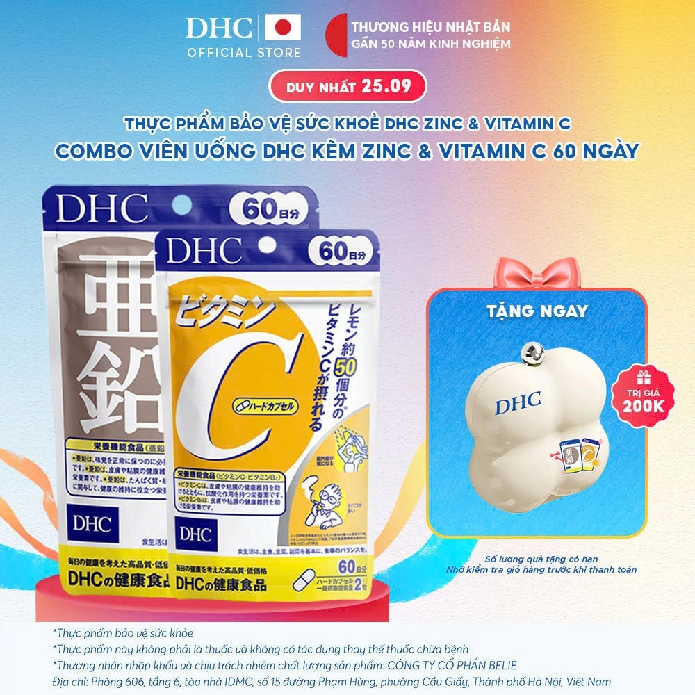 Combo Viên uống DHC Vitamin C & Kẽm (60 ngày) - Thực phẩm bảo vệ sức khoẻ DHC Vitamin C & Zinc