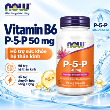 Viên uống magie vitamin B6 Now P5P của Mỹ (90 viên) giảm stress, đau đầu, mất ngủ, ngừa chuột rút