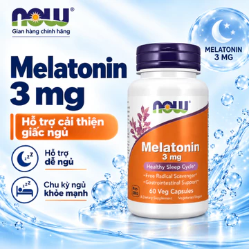 Viên uống Melatonin 3mg Now (60 viên) tác dụng nhanh, hỗ trợ cải thiện giấc ngủ an toàn, hiệu quả