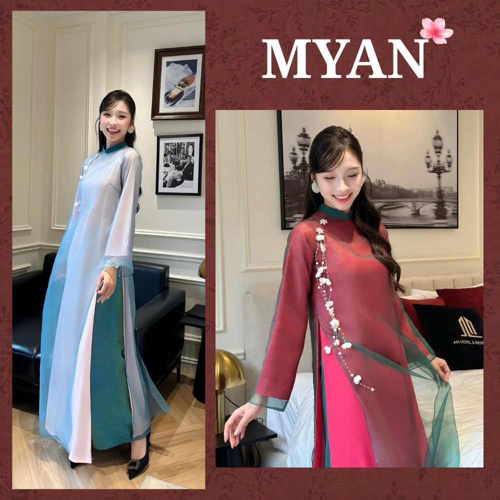 Áo dài Tết HẢI ĐƯỜNG, áo dài cách tân dáng suông 4 tà lụa tơ cao cấp, mềm mại, thướt tha - Áo Dài Mỹ An