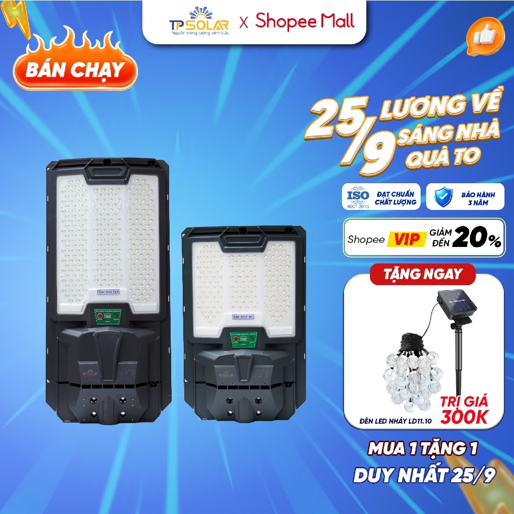 Đèn Đường Năng Lượng Mặt Trời Liền Thể TP SOLAR Công Suất 500W, 800W Chiếu Sáng 150-350m2, Cảm Biến Chuyển Động